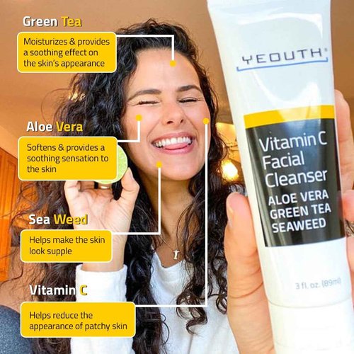 YEOUTH Vitamin C Cleanser for Face Wash, Hydrating Gentle Facial Cleanser, Face Wash for Men and Women 3 fl oz