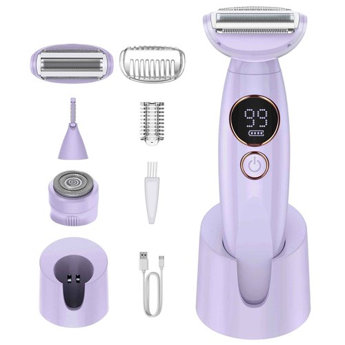 ANYLIV 3 in 1 Bikini Trimmer for Women, Electric Razors for Women with Display, Painless Bikini Trimmer, USB Charging, Electric Shaver for Woman,Shaver for Woman for Face, IPX7 Waterproof,Orchid