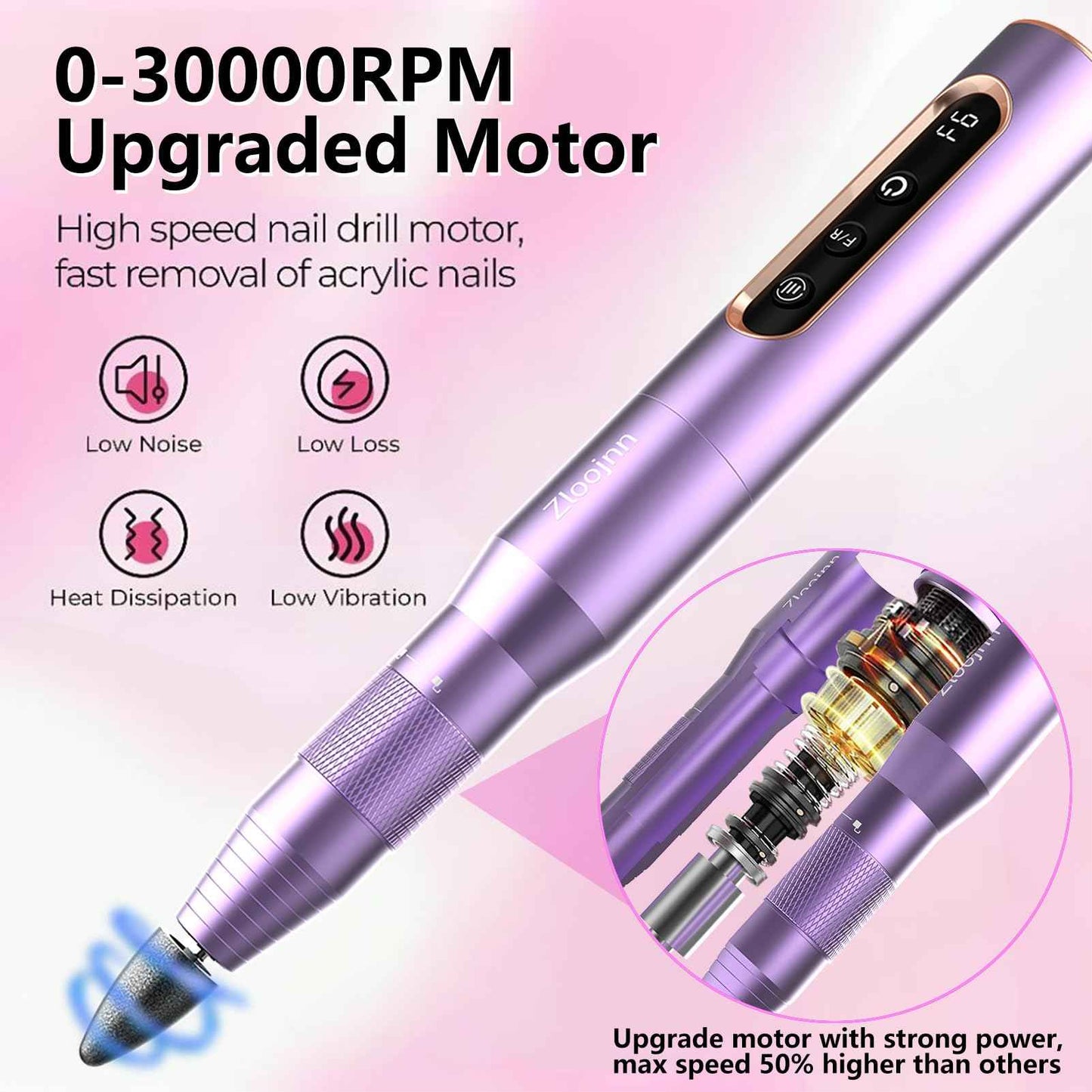 Professional Electric Nail Drill Kit,30000RPM Alloy Electric Nail File for Acrylic Nails Gel Polishing Callus Remover,LED Display,12 in 1 Cordless Quiet Manicure Pedicure Kit for DIY,Home Salon Use
