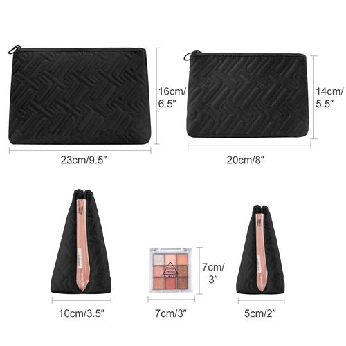 Leudes Makeup Bag Travel Essentials Cute Skincare Pouch Purse Cosmetic Bags for Women Traveling Make Up Organizer Portable Clear Case Toiletry Bag with Zipper (Black, Medium)