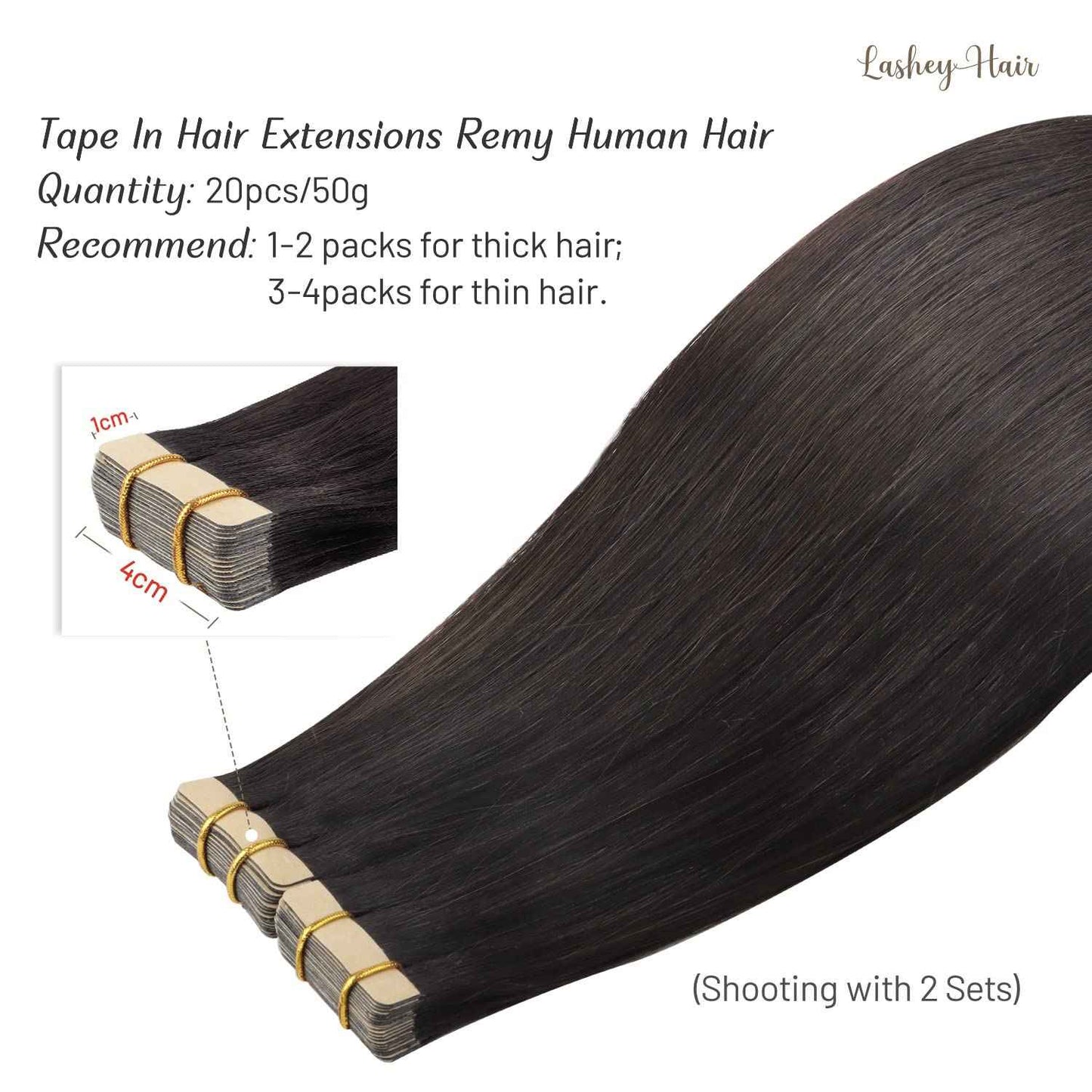 Lashey Tape in Hair Extensions Human Hair, 14 inch Dark Brown Straight Remy Hair Extensions Tape in 20pcs 50g