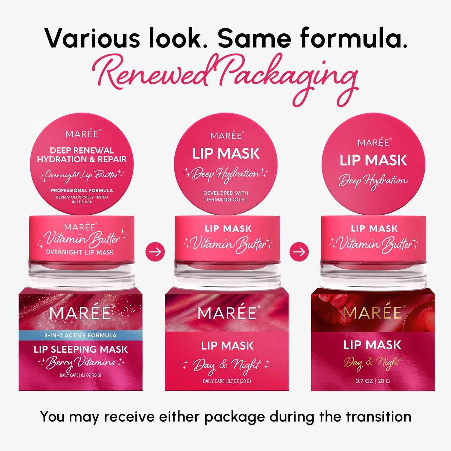 MAREE Lip Mask Overnight 2 Pack - Lip Moisturizer For Very Dry Lips - Hydrating Lip Butter Balm with Hyaluronic Acid & Collagen - Overnight Lip Treatment - Lip Sleeping Mask Repair