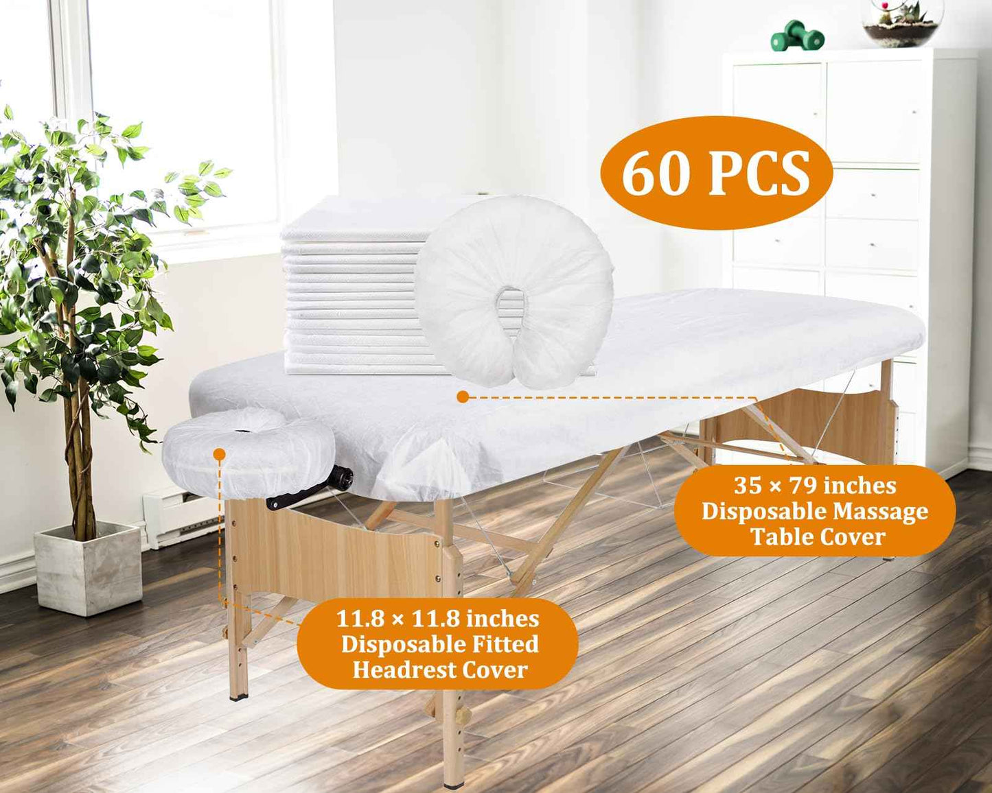 Eviqei 60 Pcs Disposable Fitted Massage Table Sheet Set - 30 Pcs Breathable Spa Bed Sheets and 30 Pcs Face Cradle Covers/Headrest Covers