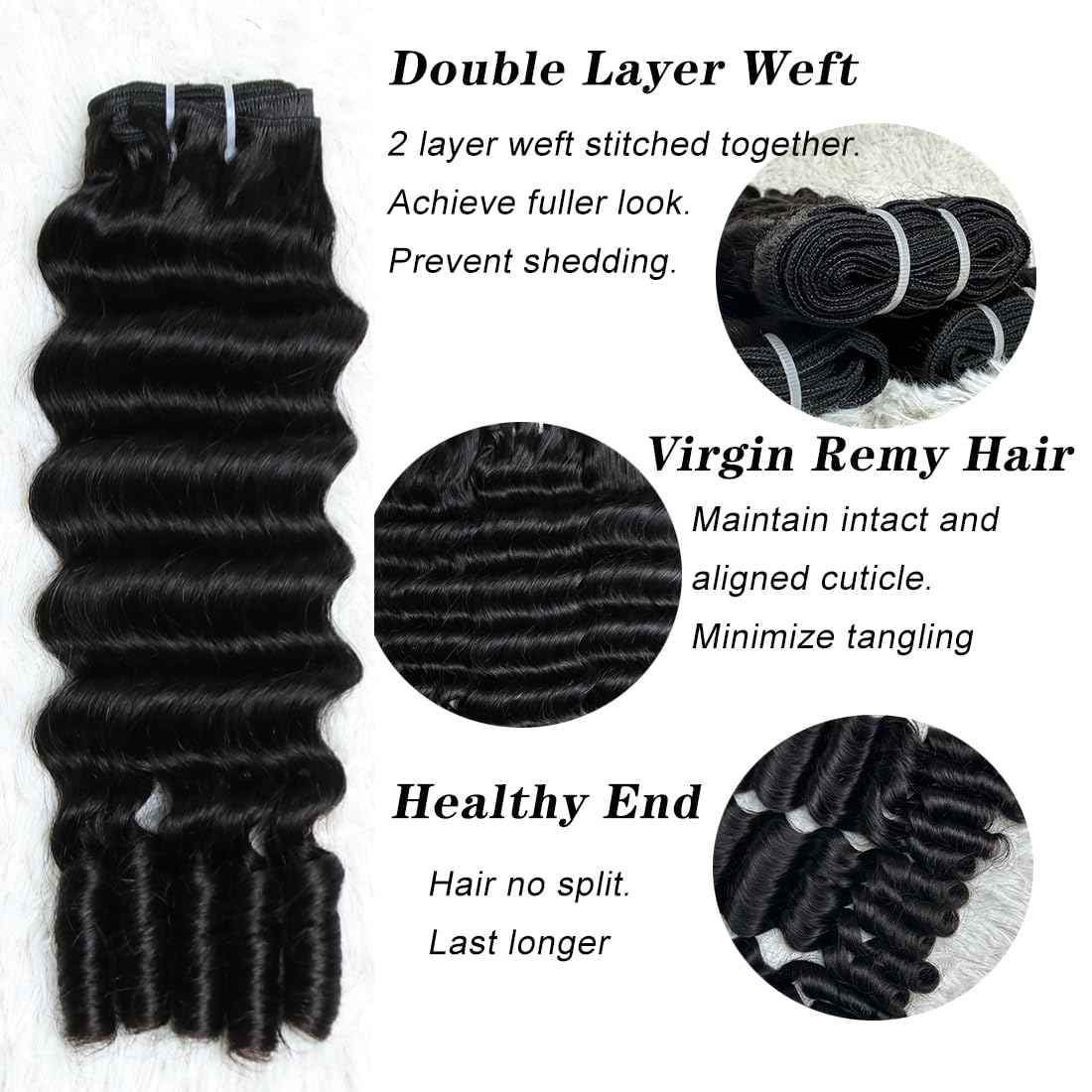 SWEETGIRL Deep Wave Human Hair Bundles Burmese Curly Bundles Human Hair Quick Weave with Spiral End Sew in Hair Extensions Real Virgin Remy Hair 18 Inches 1 Bundle Natural Color