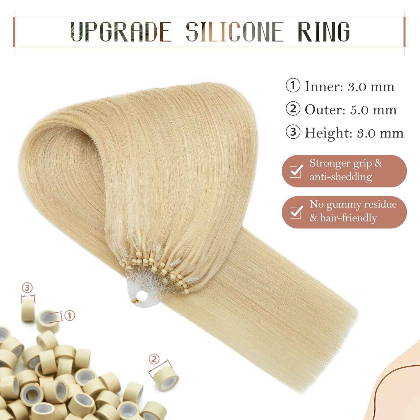 TESSHAIR Micro Loop Hair Extensions, 100% Remy Human Hair, Microlink Extensions, No Tangle & Smooth, 50 Strands 50g, 14 Inch #Bleach Blonde