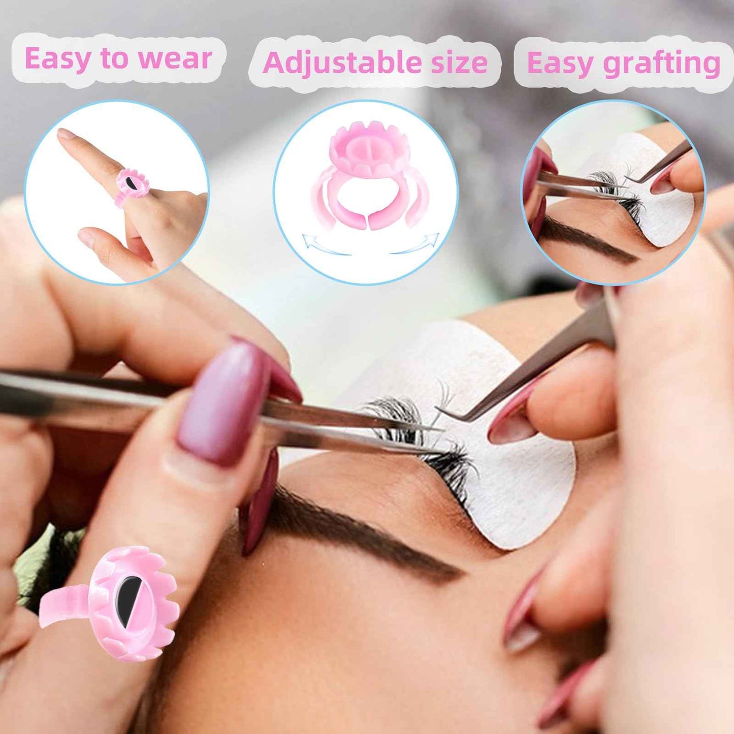 100 Pcs Glue Rings for Eyelash Extensions,Disposable Ring for Lashes Cute Lash Glues Holder Ring Glues Cup Glue Rings,Use for Eyelash Extension Supplies(Rotundity Pink)