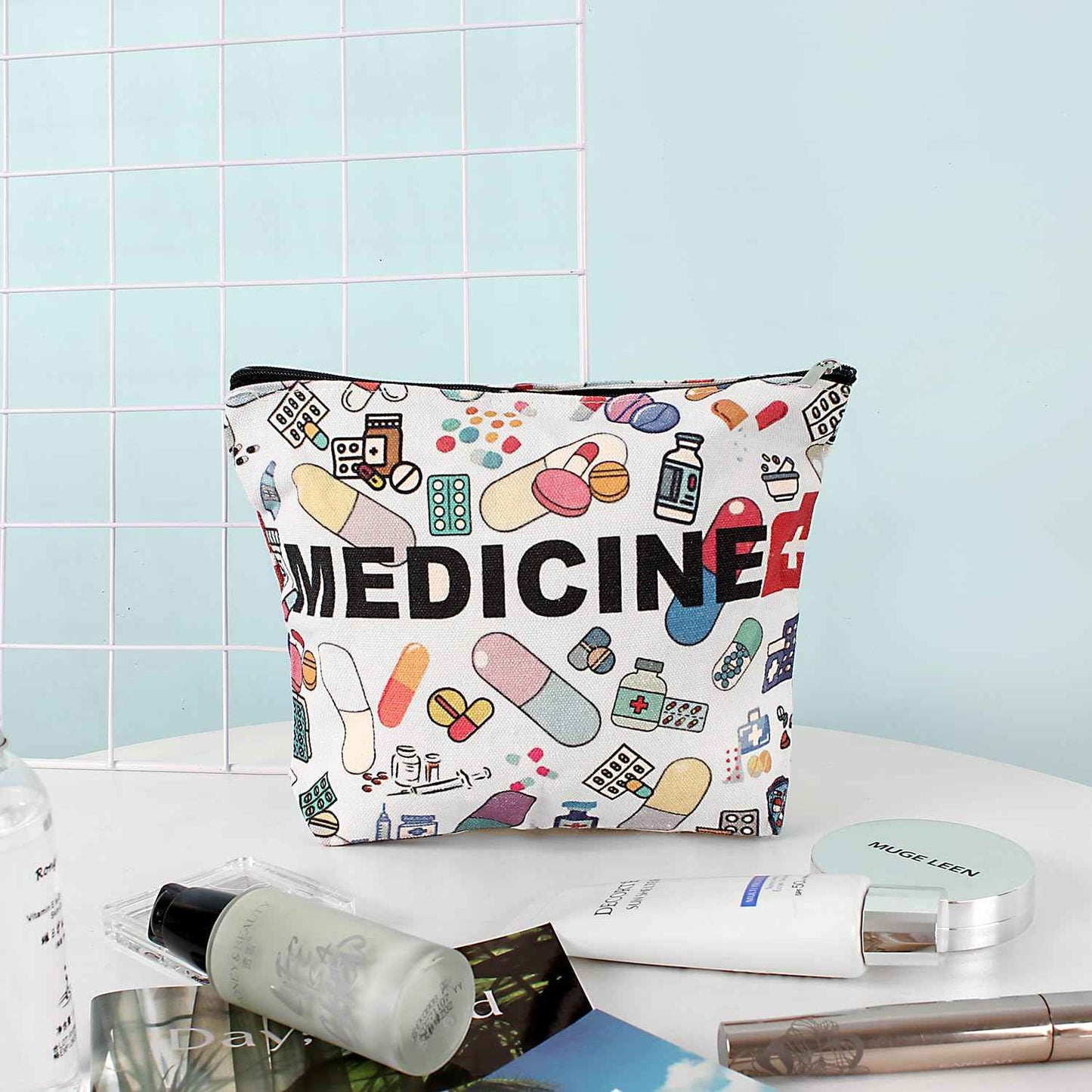 ZUCOLUS Funny Letter Print Travel Medicine Bags Makeup Bag Gift For Women,Pill Storage Bag Toiletry Pouch,Med Bag For Girl