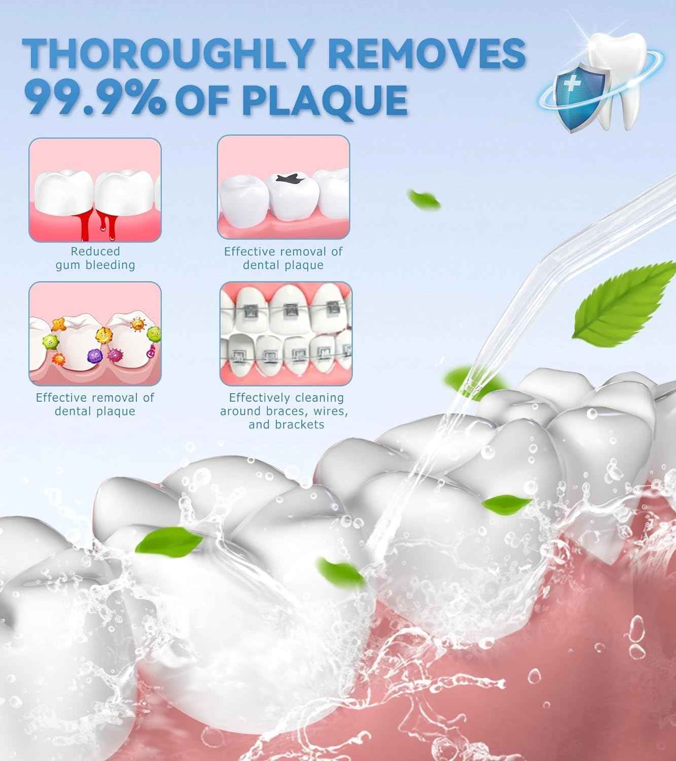 HEYAXA Water Dental Flosser for Teeth Cleaning with 1000ML Large Capacity and UV Storage, 10 Adjustable Pressure Electric Oral Irrigator with 7 Jet Tips, Gifts for Dental Health Seekers (Black)