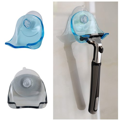 EIKS 2 Pack Portable Razor Holder Rack Shelves with Suction Cup Hooks Apply for Shower Bathroom Travel Wall Mounting Reusable