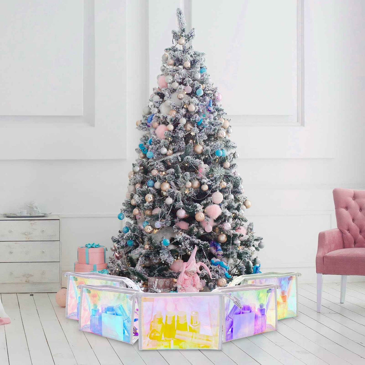 Zwish 2Pack Holographic Makeup Bags Bulk, Iridescent Pouch Portable Zippered Toiletry , Travel Makeup Brush Holder, Makeup Organizer, Waterproof Cosmetic , Gift Bags for Women