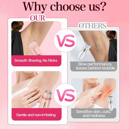 Bikini Trimmer for Women 2in1 High Power Epilators Hair Removal Waterproof Electric Razors Women's Electric Razor Pubic Hair Trimmer Shaver for Women for Ladies Pubic, Face, Underarms, Legs (Pink)