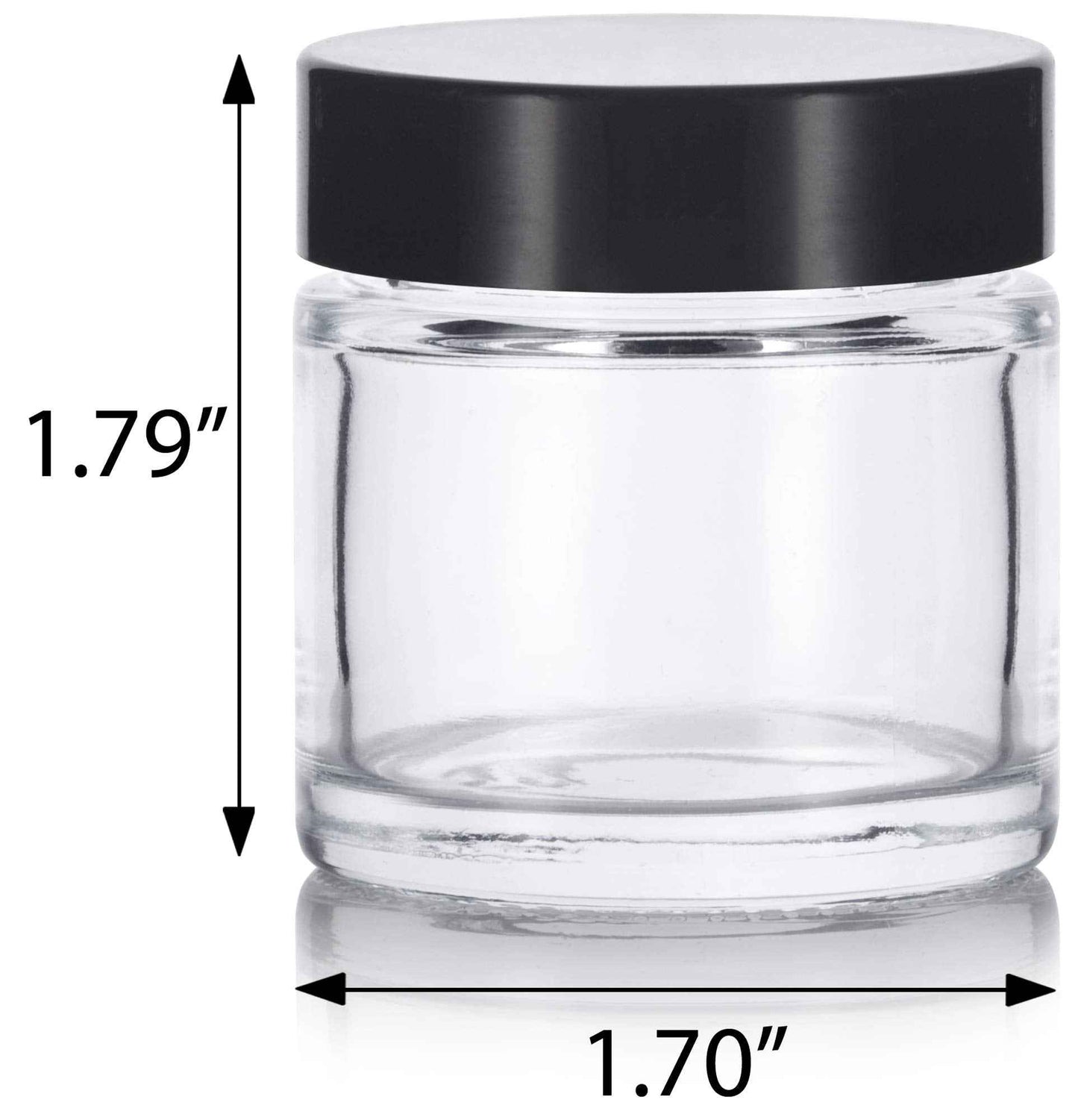 JUVITUS 1 oz / 30 ml Clear Thick Glass Straight Sided Jar With Black Lids (6 pack)