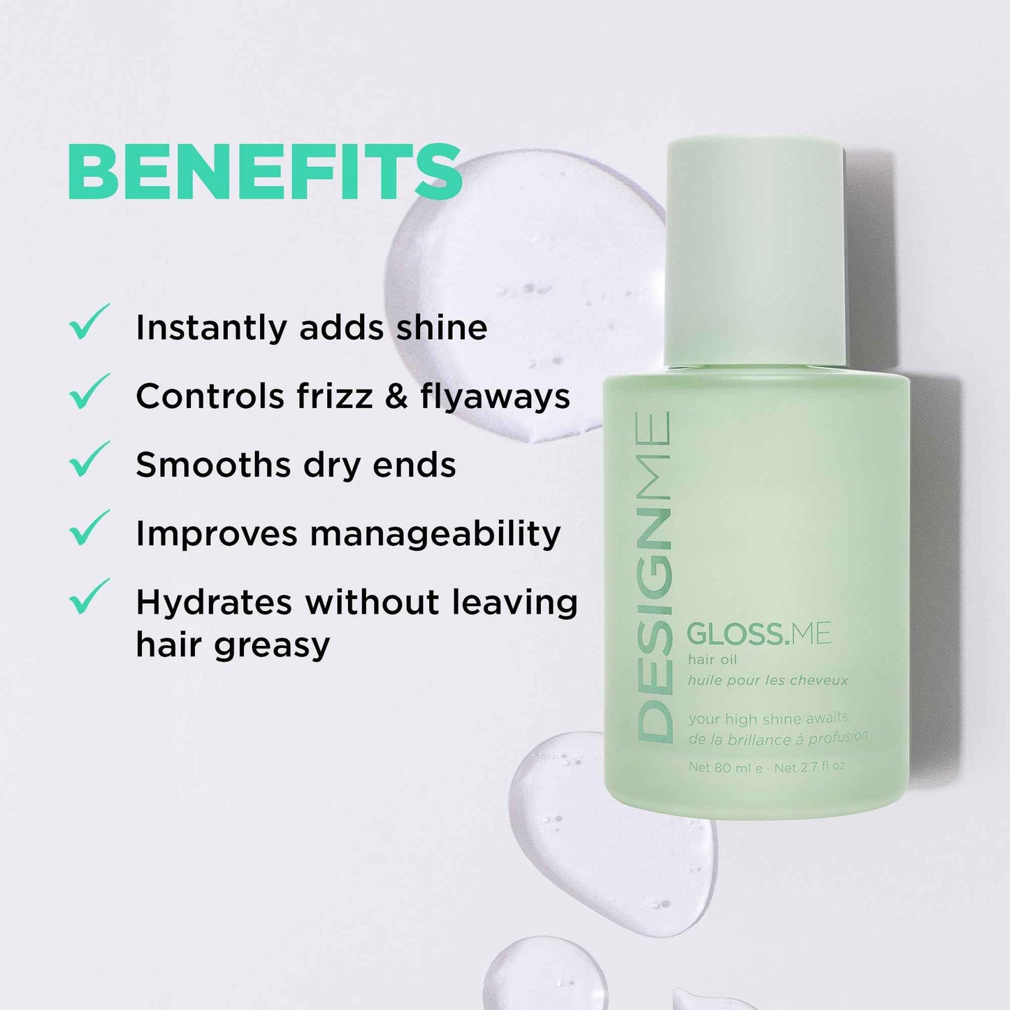 GLOSS.ME Hair Oil by Design.Me | Anti Frizz Hair Serum for Women | Argan Hair Oil Adds Shine, Smoothness, & Hydration | Paraben & Sulfate Free Straight, Wavy, Coily, or Curly Hair Serum, (80 ml)