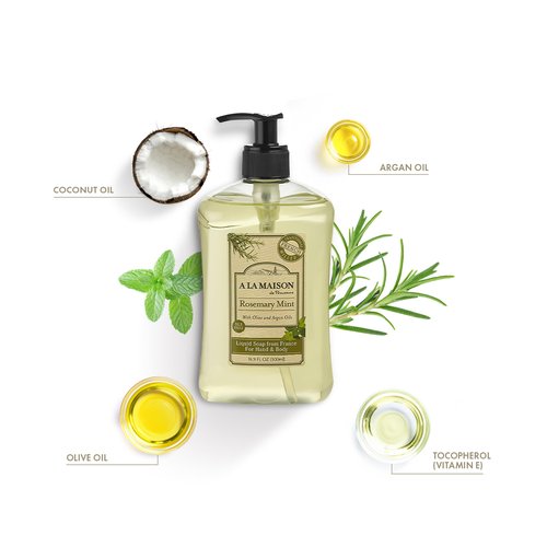 A LA MAISON French Liquid Hand Soap, Rosemary Mint - Natural Hand Wash Made with Essential Oils - Biodegradable, Plant-Based, Vegan, Cruelty-Free, Alcohol & Paraben Free (16.9 oz, 2 Pack)