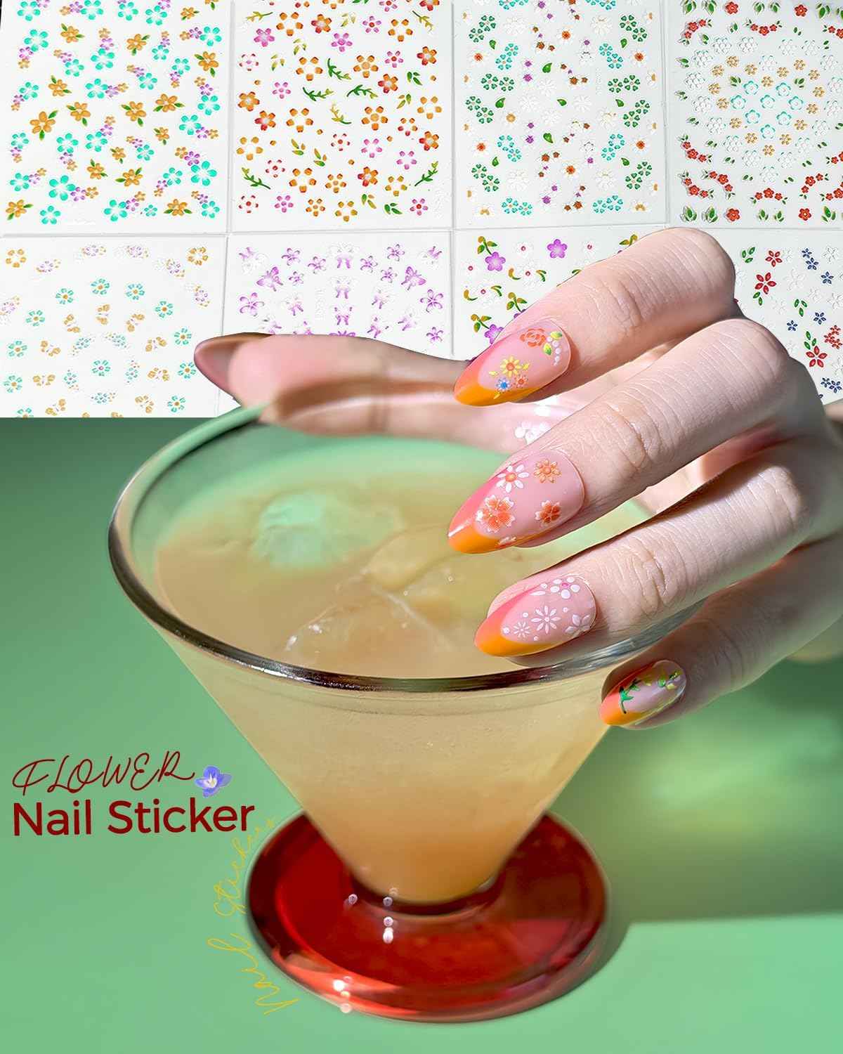 60 Sheets Nail Stickers for Nail Art, Self Adhesive Nail Decals with Flower, Gold and Butterfly Nail Art Stickers, Nail Design Accessories for Kids and Women