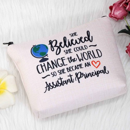 MNIGIU Assistant Principal Cosmetic Makeup Bag Principal Appreciation Gift So She Became An Assistant Principal Travel Zipper Pouch (became assistant principal)