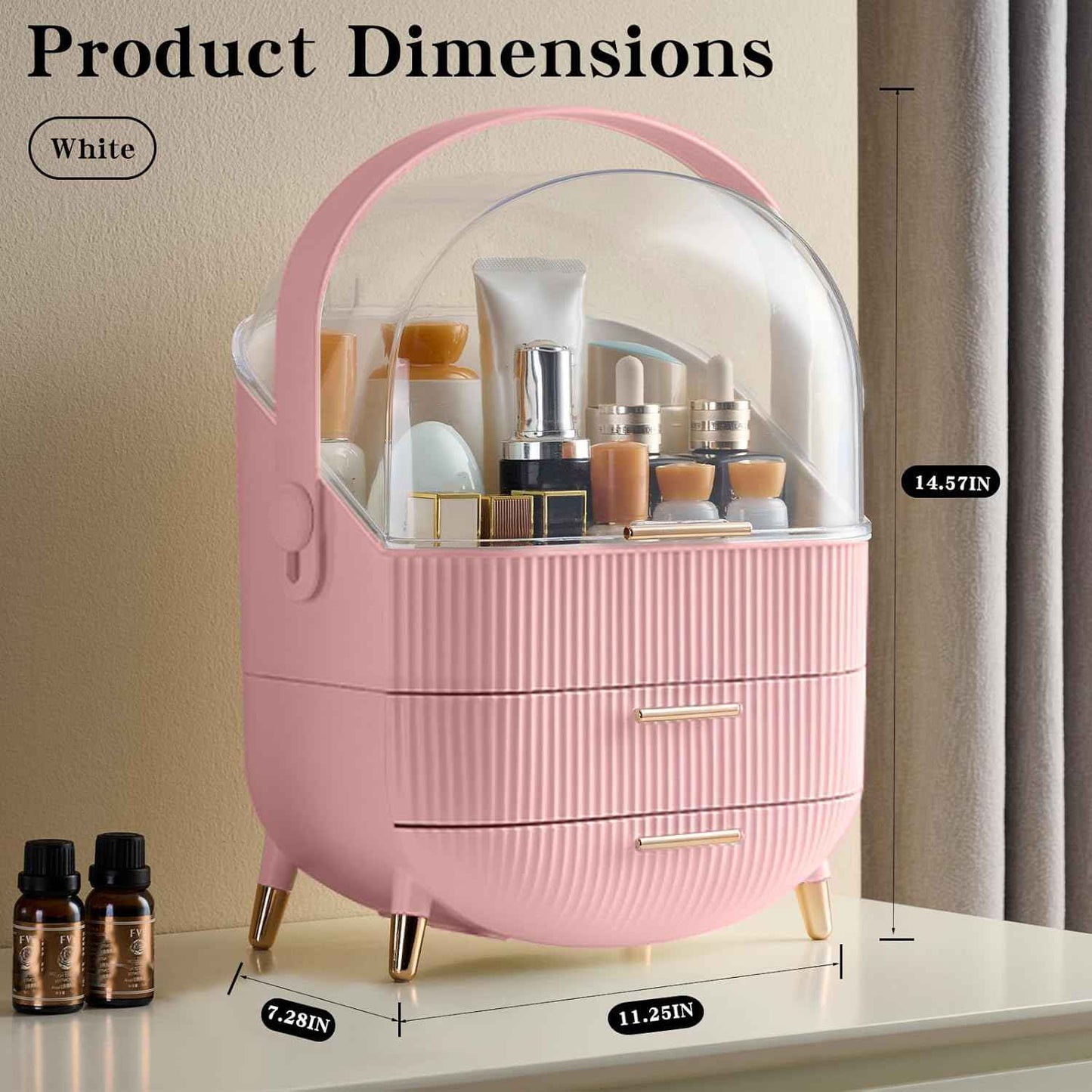 GLTAYLMY Makeup Organizer for Vanity, Cosmetics Skincare Organizers with Lid and Drawers, Cosmetic Display Cases for Countertop Bathroom Dresser, Ideal Gifts for Women