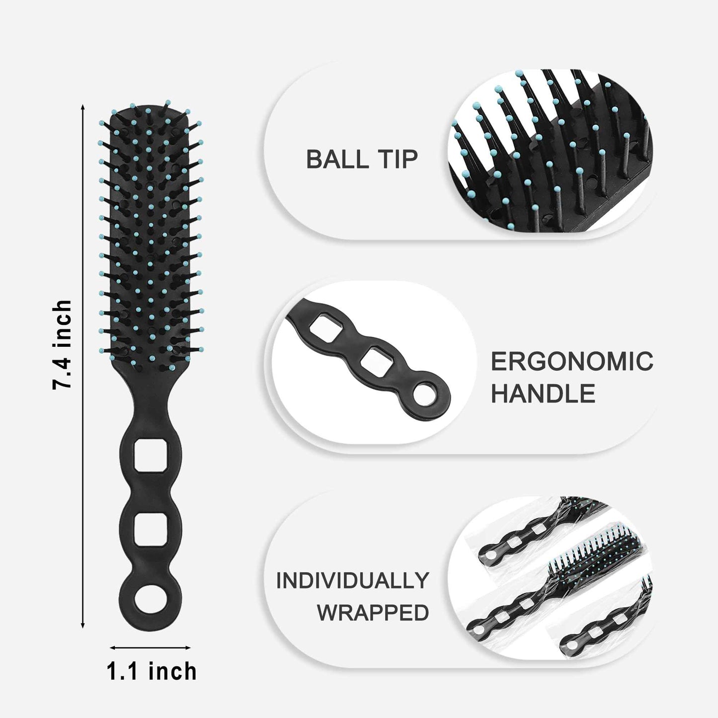 Bulk Hair Brushes for Homeless Individually Wrapped, Hair Brush Bulk, 100pcs Hair Brush for Curly Hair Suitable for Homeless,Shelter,Air Bnb/Hotel, Black