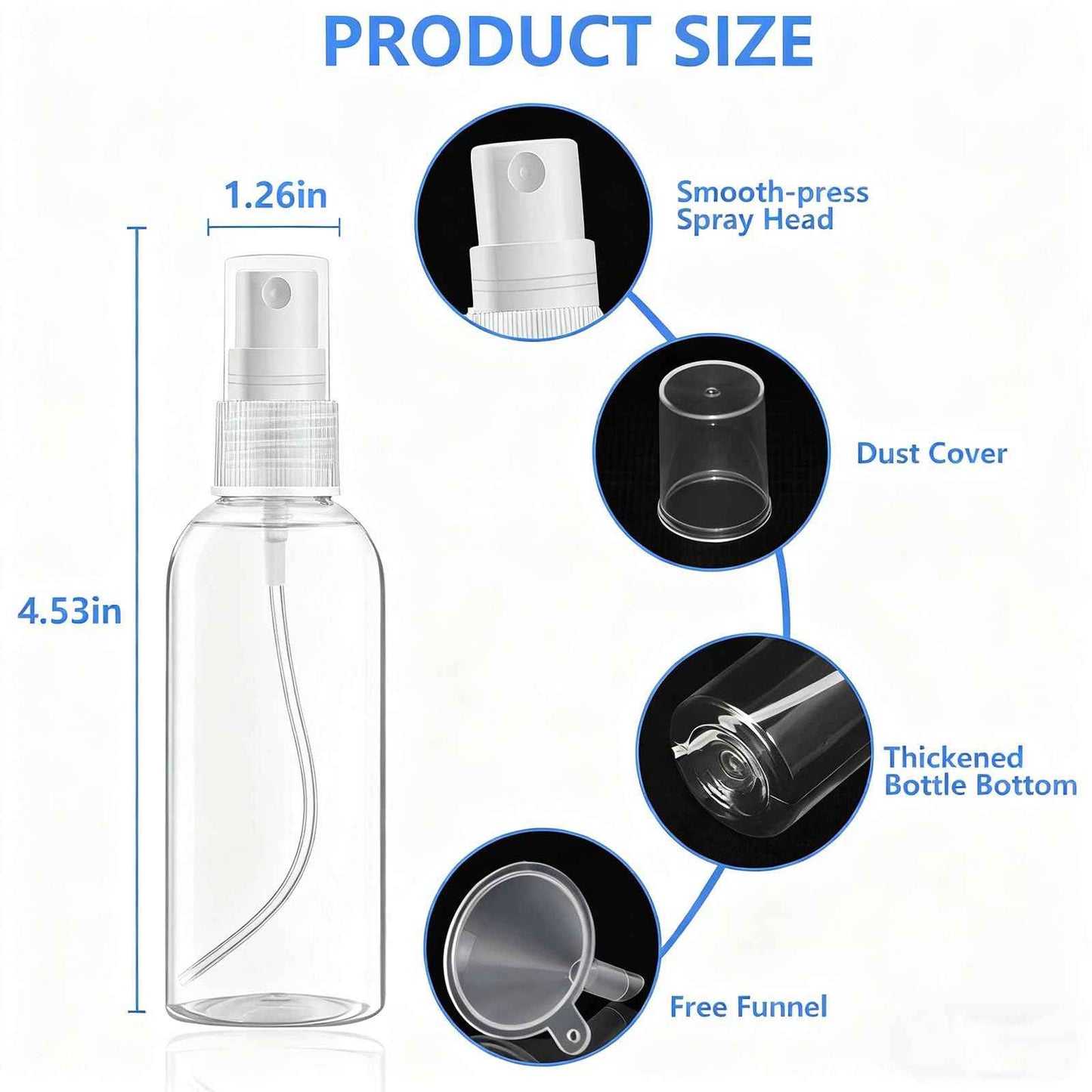 DTDNZKN 4 Pack 2 Oz (50ml) Mini Spray Bottles Clear Travel Size Spray Bottles Leak Proof with Funnels and Labels