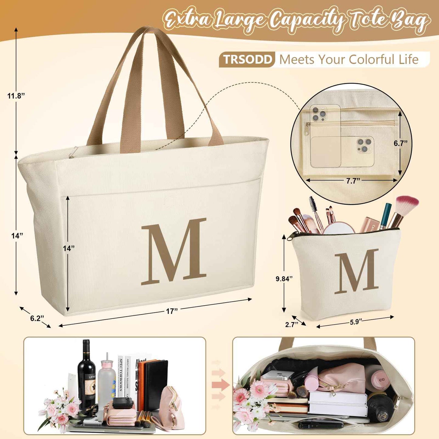 TRSODD Gigi Gifts for Grandma Mothers Day Gifts Best Gigi Ever Birthday for Women Tote Bag and Makeup Bag Set
