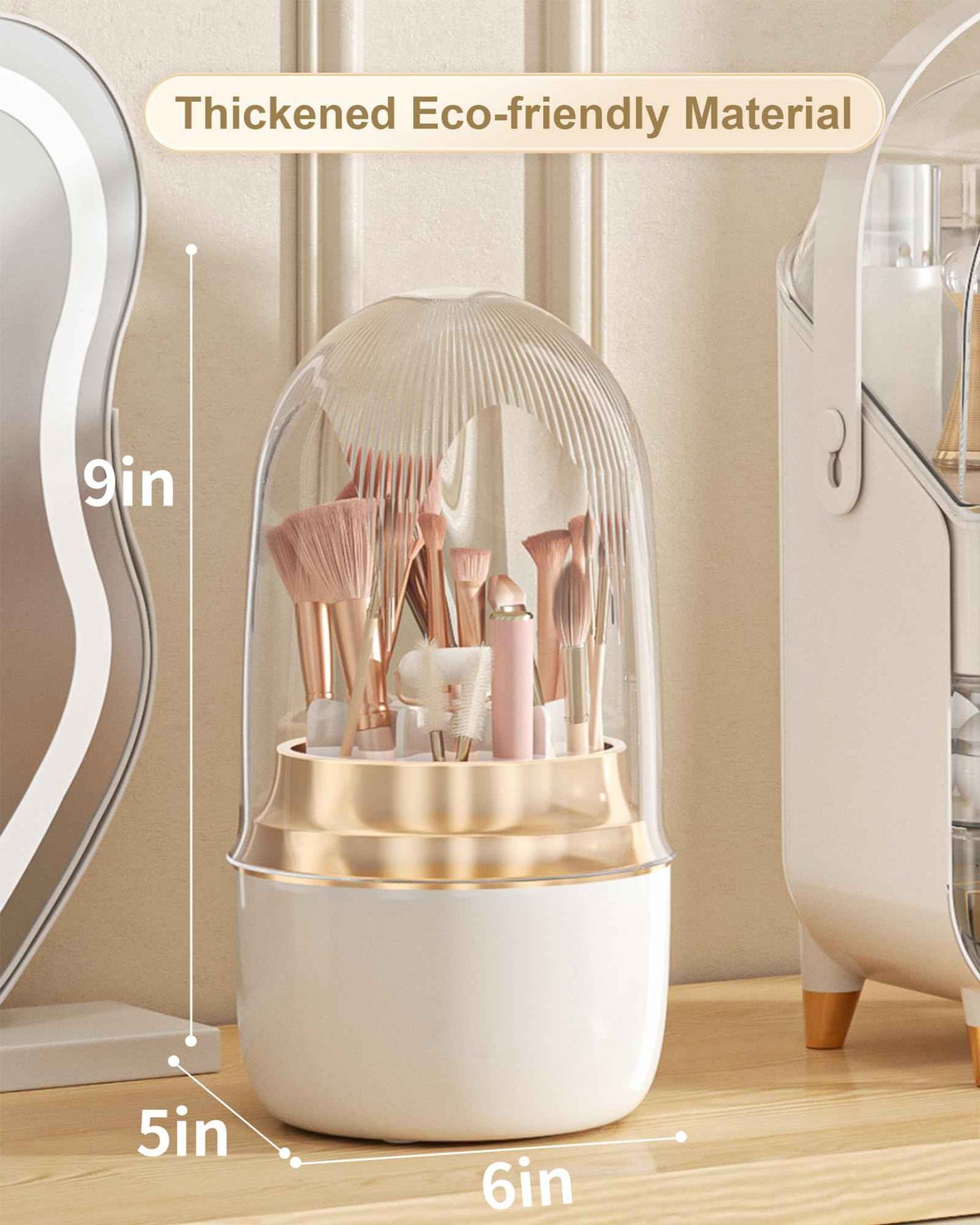 Anylady Makeup Brush Holder for Vanity - 360 Rotating Makeup Brush Organizer (Thicken Upgraded), Toothbrush Holder with Cover, Cosmetic Organizer (White)