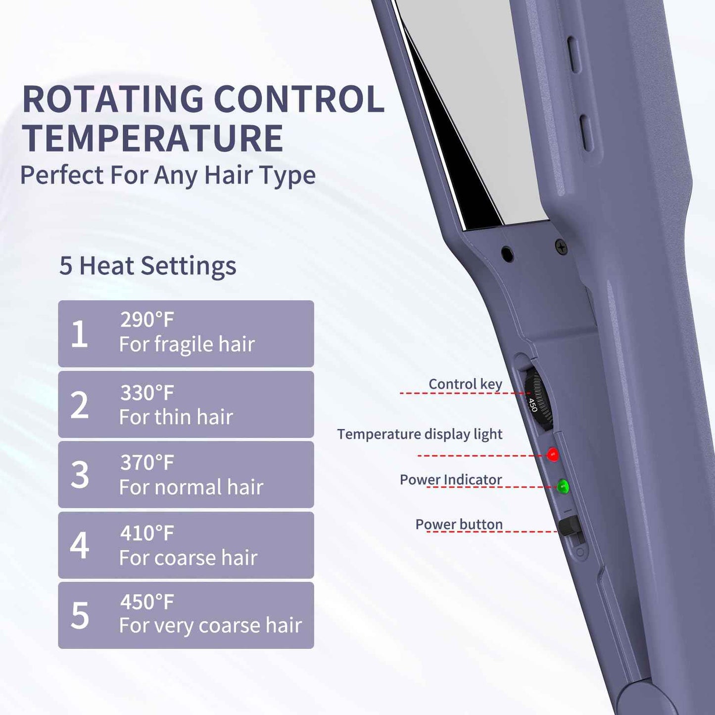 K&K 1.73 Hair Straightener for Thick Hair, Extra Wide Flat Iron with Adjustable Temperature(290-450℉) Ceramic Coated Floating Panel, 30s Fast Heating, Dual Voltage, for Thick Curly Hair