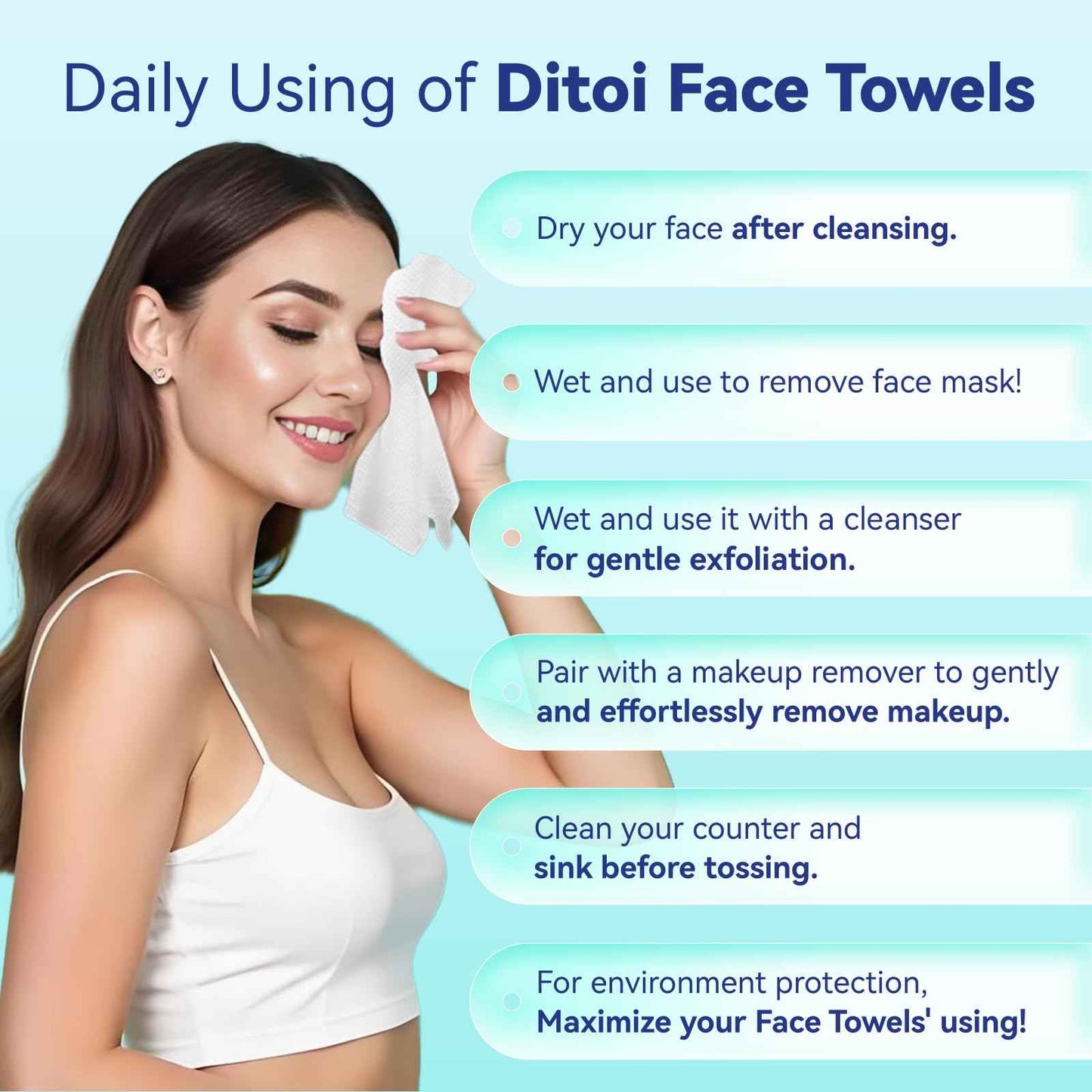 Ditoi Disposable Face Towels,Ultra Thick Face Towelettes XL, Lint-Free Facial Wipes for Makeup Removal & Gentle Skin Care,10"×12",100 Count,Pearl-textured