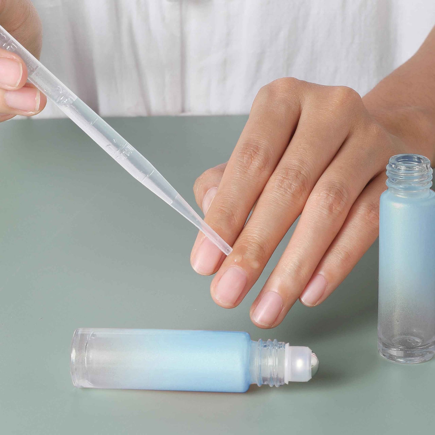 SESENSE Essential Oil Roller Bottles, 10ml Thick Glass Perfume Roller Bottles with Funnel Opener and Dropper Colored Glass Empty Bottles with Stainless Steel Roller Balls (Blue, 4 Pack)