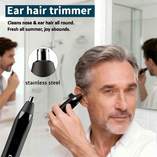 VBXBKC Ear and Nose Hair Trimmer for Men, 2025 Professional Painless USB Rechargeable Eyebrow & Facial Electric Hair Trimmer for Men Women, Powerful Motor, Dual Edge Blades (Black-UC01)