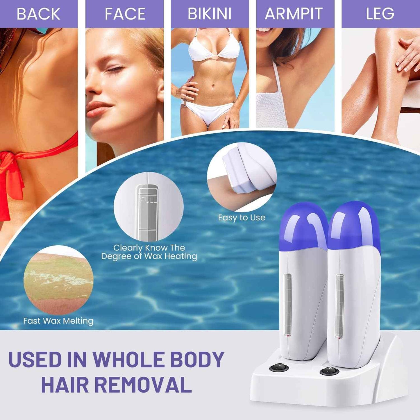 Subay Roll on Wax Warmer Double Cartridges Warmers 110v for Women Men Body Waxing Coarse Hair Removal with Heater Base for Hair, Leg, Face, Armpit, Bikini, Eyebrow, Brazilian