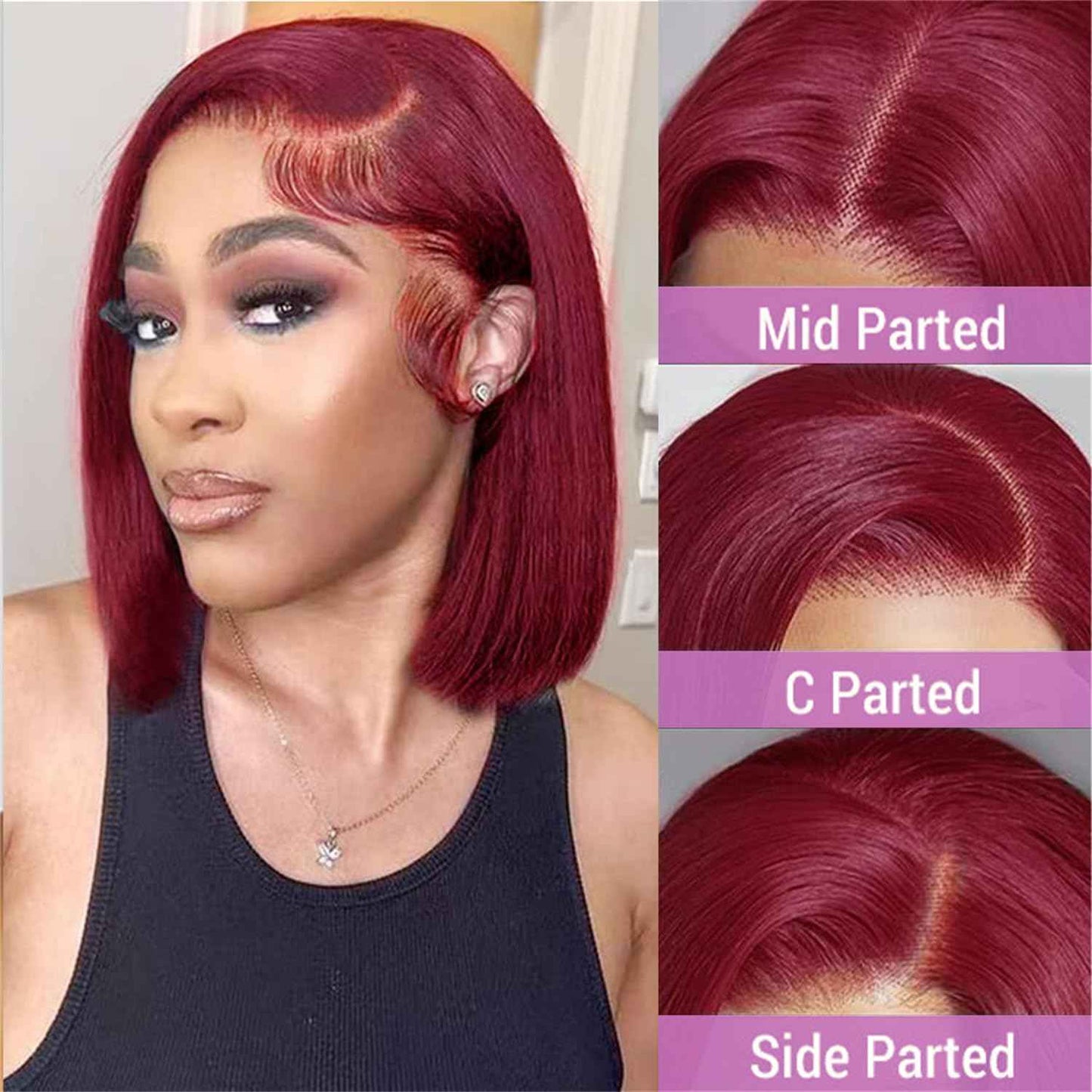 Selina 99J Burgundy Lace Front Wigs Human Hair Bob Wig Human Hair 4x4 Hd Lace Closure Wigs for Women Transparent Lace Wig 14 Inch