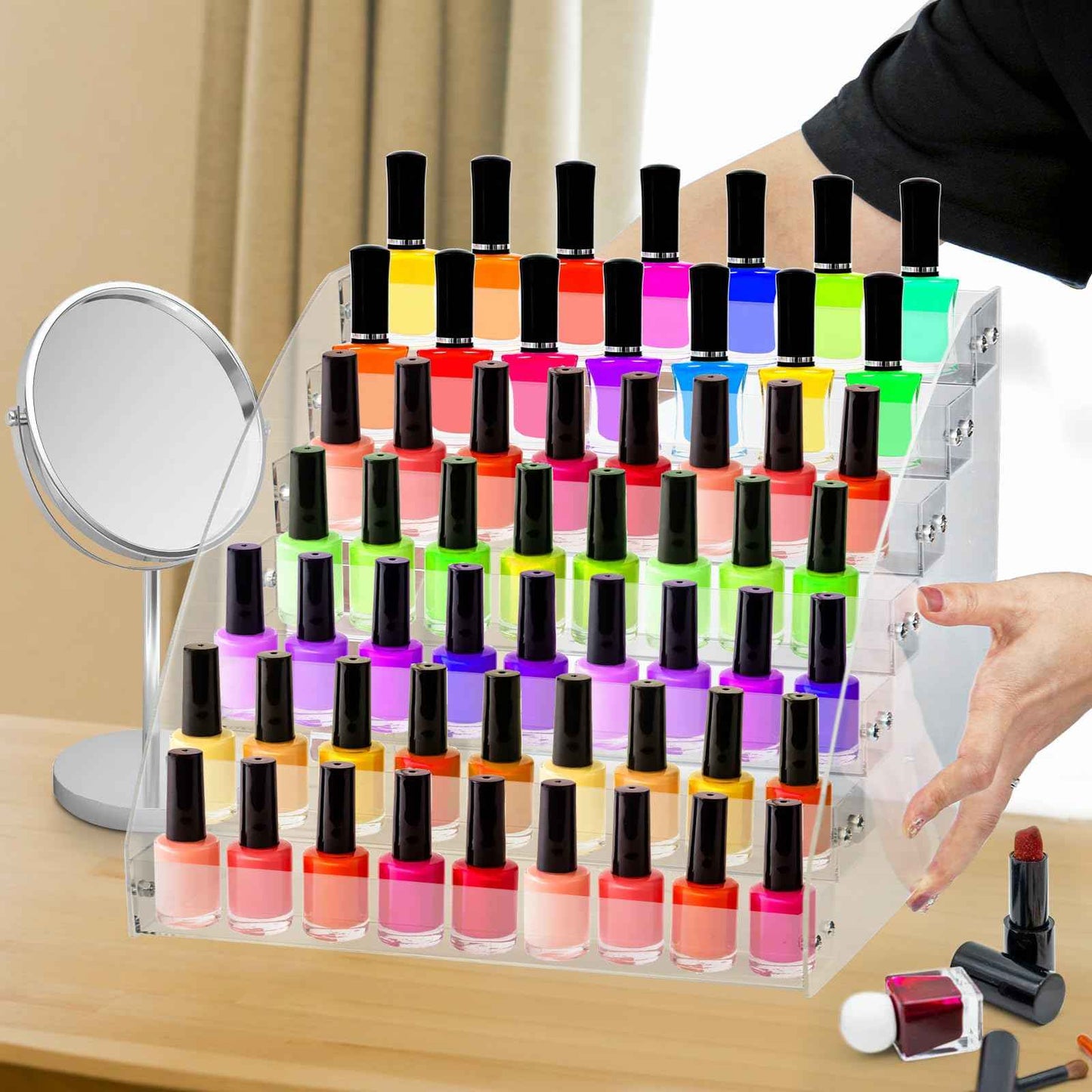 SOUJOY 7 Tier Sunglass Organizer Stand, Acrylic Sunglass Holder, Clear Nail Polish Display Stand, Eyewear Countertop Storage Tray for Highlighting Glasses, Makeup, Essential Oil