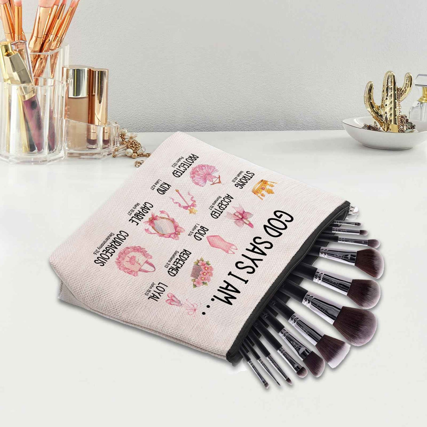 Inspirational Christian Gifts for Her, Religious Gifts Motivational Dancer Ballerina Makeup Bag, God Says I Am Dancer Cosmetic Bag Makeup Pouch
