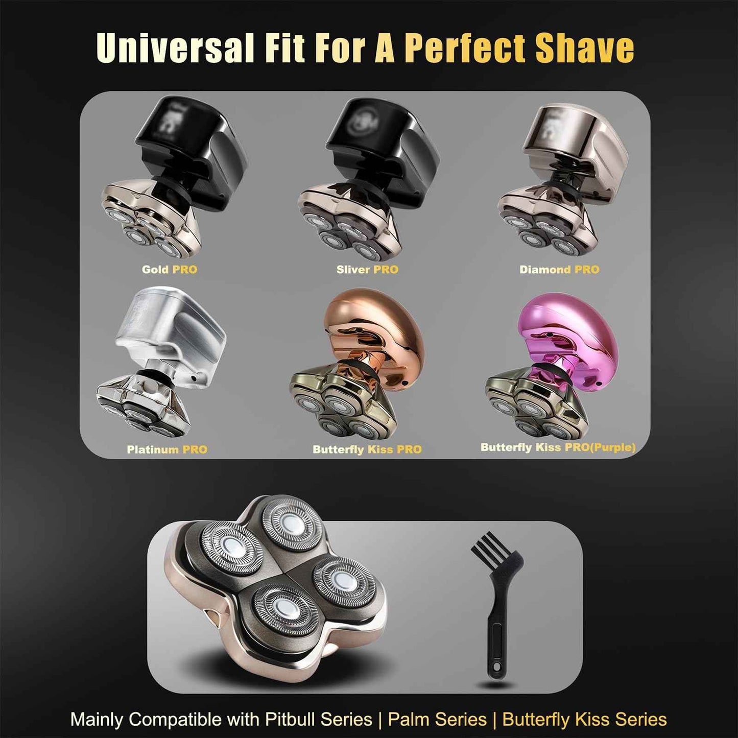 Razor Replacement Blades - Forte PRO 4 Head Compatible with Skull Shaver Pitbull Pro - for Pitbull Silver Gold PRO SX5 & Palm MX5 & Butterfly Kiss Pro - Bald Men Electric Shavers Accessories