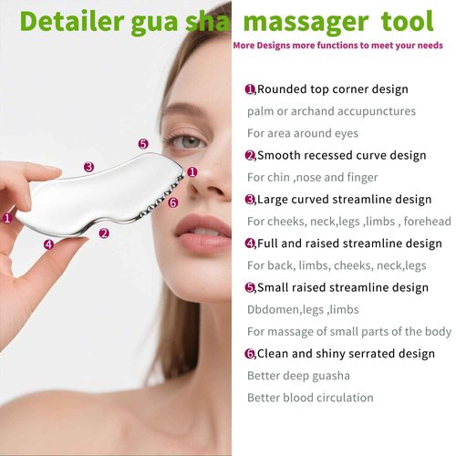 annrose 3-in-1 Stainless Steel Facial Massage Set, Face Roller, Gua Sha Tool, Eye Cream Applicator, Silver,Gifts for Women and Girl