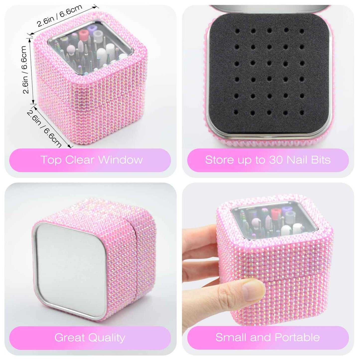 Nail Drill Bits Set with Storage Case: 30pcs 3/32 Inch Carbide Diamond Ceramic Professional Salon Kit for Acrylic Nails, Multi-Function for Women Nail Artists Manicure Pedicure (Pink)