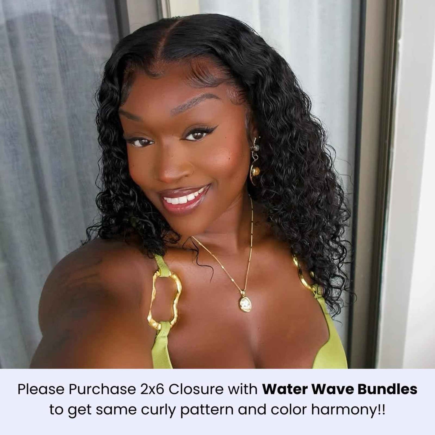 MOMOSHERO 2x6 Water Wave Lace Closure 100% Unprocessed Human Hair, 12A Remy Natural Black Color Pre-Plucked Hairline Wet and Wavy Curly Closure Deep Middle Part With Baby Hair for Women 16 inch