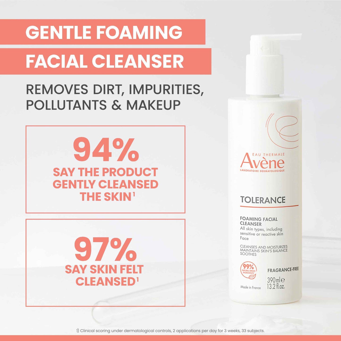 Avène Tolerance Daily Foaming Facial Cleanser, For All Skin Types Including Sensitive, Reactive Skin, Glycerin & Niacinamide Daily Use Face Wash, Fragrance-Free, Dermatologist Tested, Non-Comedogenic