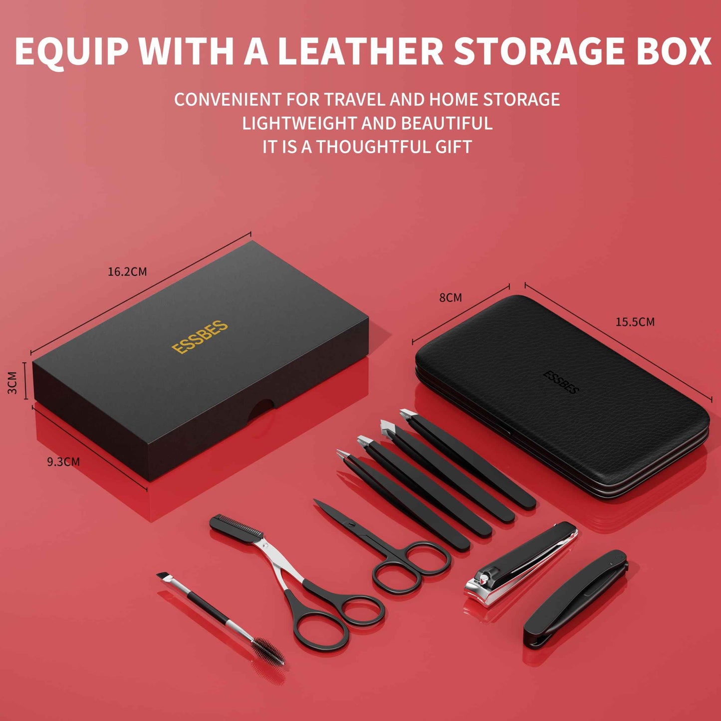 ESSBES Tweezers for Women Facial Hair, 9 in 1 Eyebrow Kit with Tweezers, Eyebrow Trimmer Scissors, Razor, Brush with Leather Travel Case, Hair Plucking Daily Beauty Tools