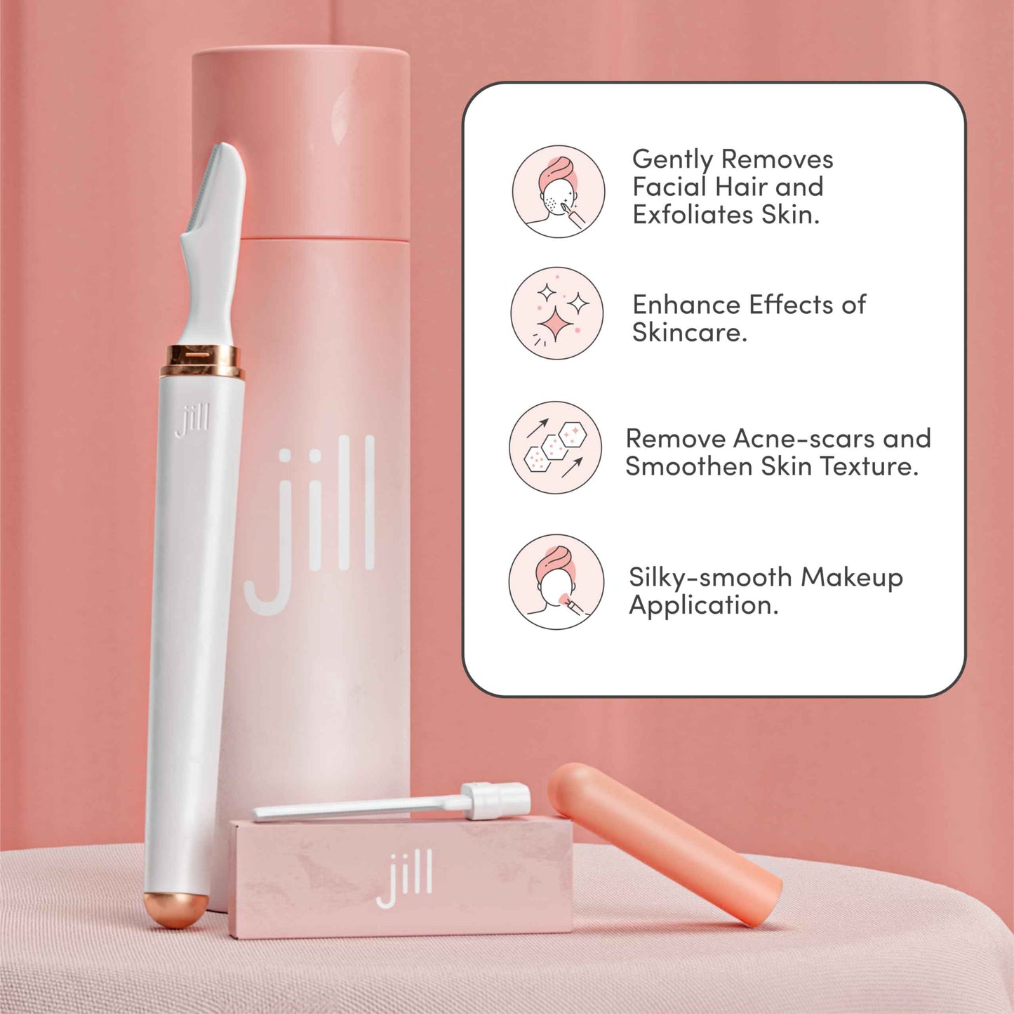 Jill Dermaplane Razor Trial Kit | Facial Hair Removal Dermaplaning Kit Includes 1 Shave Wand, 2 Dermaplane Razors & Cleaning Cloth | Pre-Shave Magic Spray & Wipes Not Included