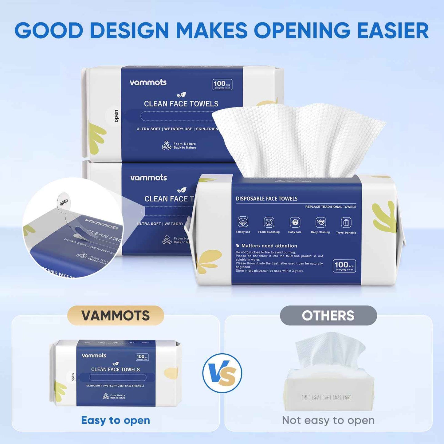 vammots Disposable Face Towels,Biodegradable Ultra Soft Washcloths for Sensitive Skin,Suitable for Facial Cleansing,Skin care and Makeup Removal,Lint-free,Trave,Daily Cleansing,600 Count