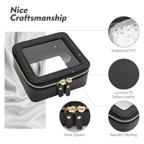 ELIZAHOME Small Makeup Bag, Travel Toiletry Bag, Mini Double-Sided Clear Waterproof Cosmetic Bag Organizer,Car Essentials for Women (Mini-Black)