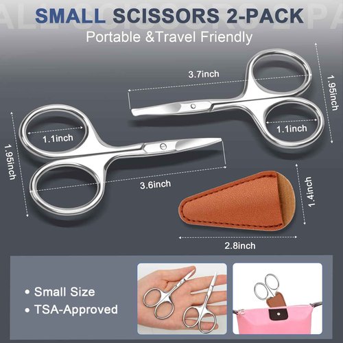 ESVIENS 2Pack Small Eyebrow Scissors, Stainless Steel Nose Hair Trimming Scissors with Rounded Tips, Precision Grooming for Beard/Mustache/Facial Hair, Travel Friendly & Safe for Men Women
