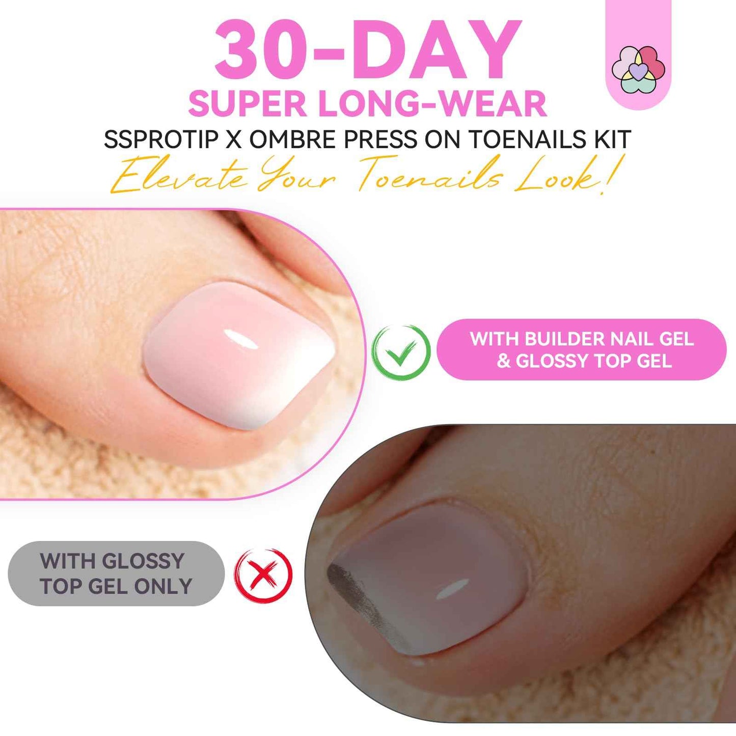 SAVILAND Press On Toenails Kit: 216 PCS Nail Press on Toenails French Tips Pink White Toe Gel Toenails Nail Tips Press on Toenails for Women Solid Nail Glue Gel for Toe Nail Extensions 18 Sizes