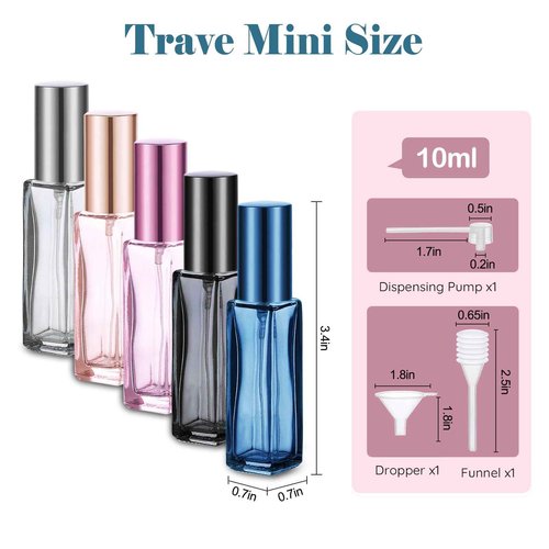 ILZAR 5 PCS Travel Perfume Bottle Refillable, 10ml Empty Mini Perfume Bottle Leakproof Perfume Atomizer Set for Travel, Cologne Bottle Portable Perfume Atomizer Refillable for Women and Men