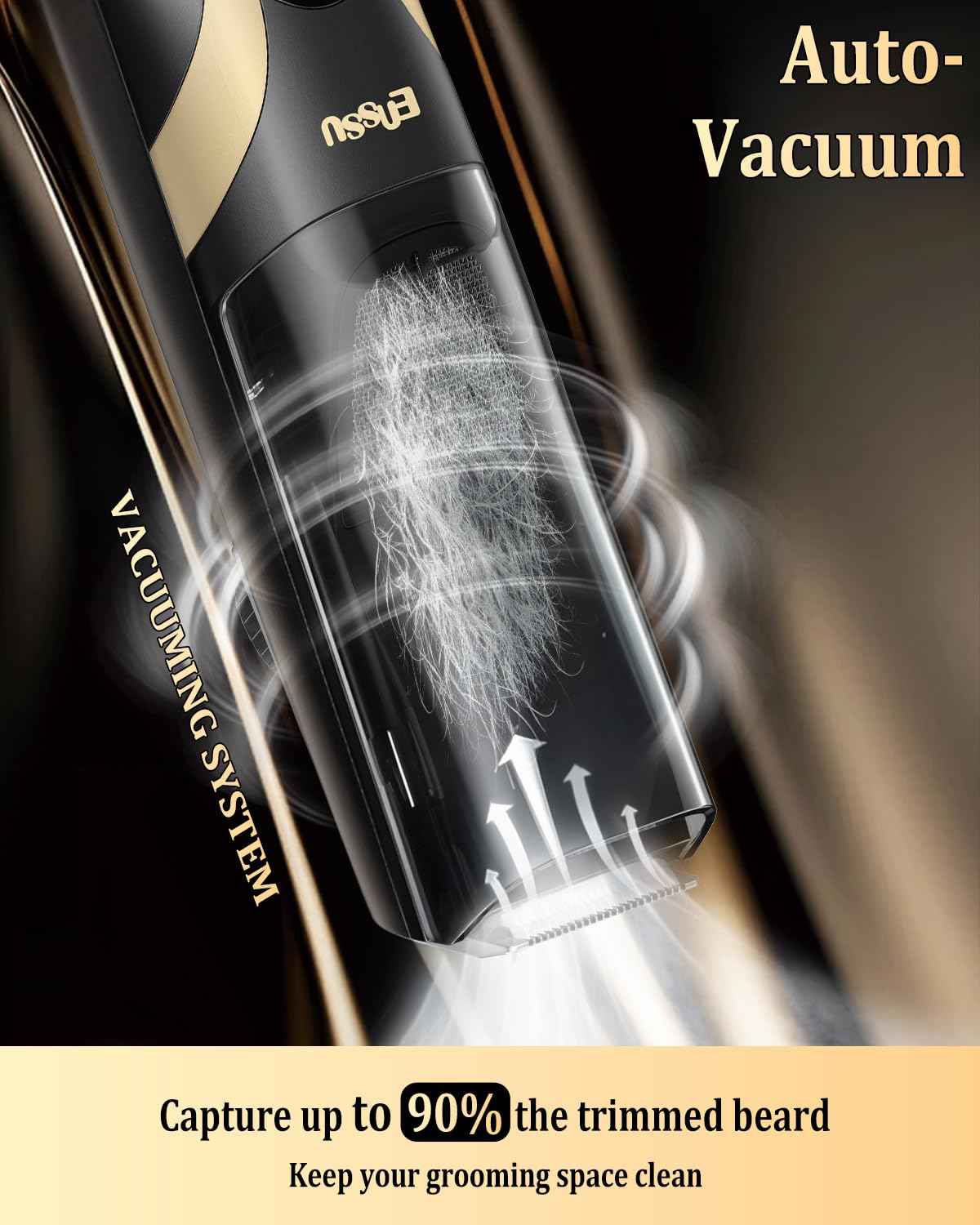 ENSSU Beard Trimmer for Men Auto-Vaccum, Rechargeable Electric Men Beard Trimmers with 2 Combs, 1-20mm Adjustable Length Dial, Waterproof Cordless Mustache Trimmer for Face, Stubble