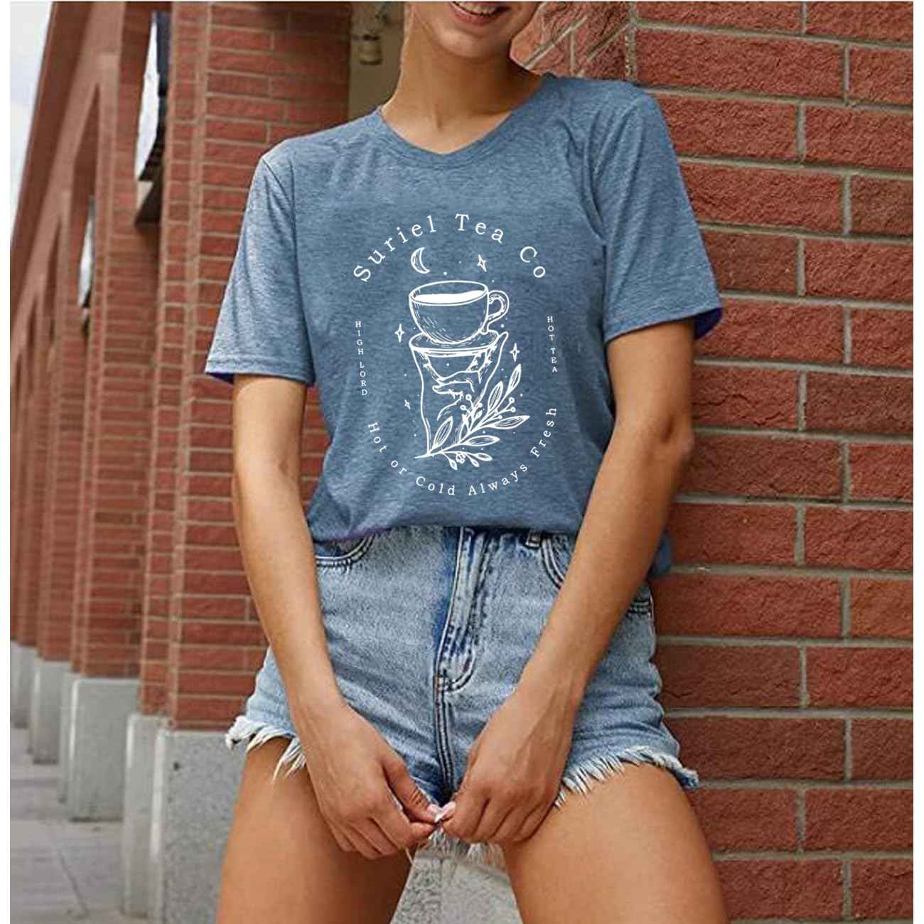 Acotar Velaris Shirt Women Night Court Gift T-Shirt City of Starlight Funny Graphic Tees Letter Print Short Sleeve Tops Blue