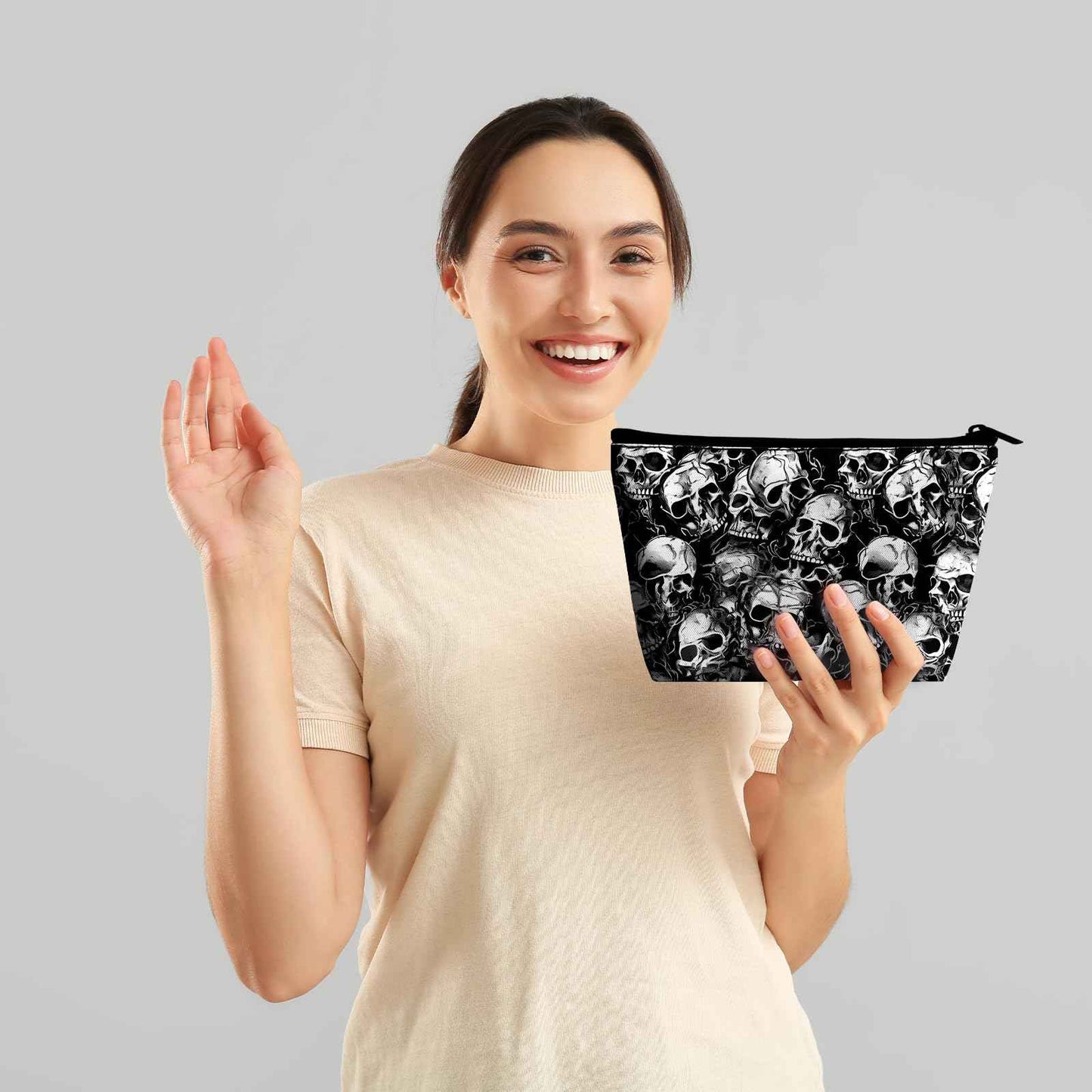 xiaotcq Skull Makeup Bag for Purse - Travel Bags Cool Cosmetic Bag for Women Teens Makeup Organizer Mini Zipper Pouch