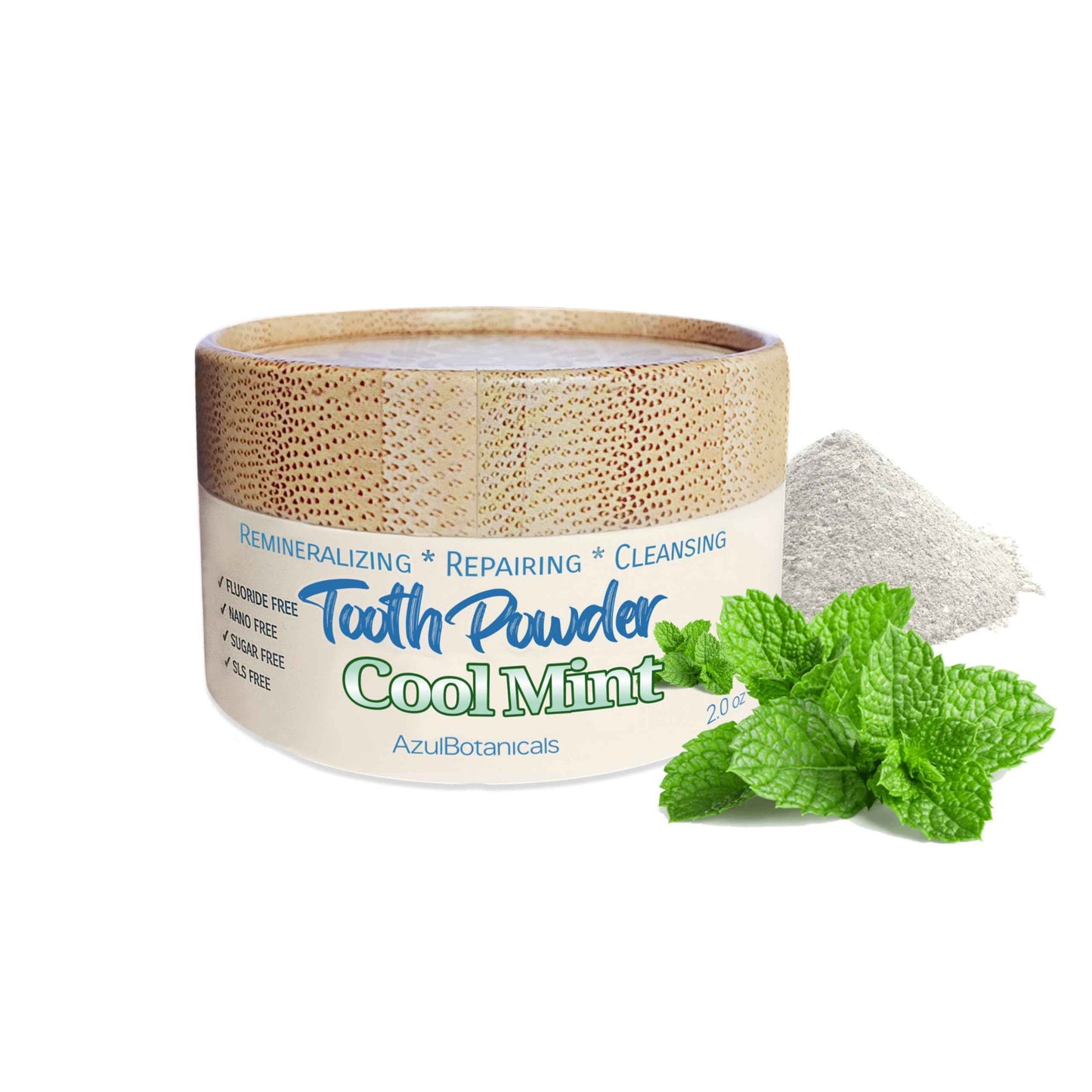 Remineralizing & Cleansing Tooth Powder, Cool Mint. Fluoride Free, SLS Free, Nano Free for Organic Oral Wellness