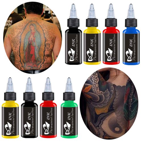 AYCOS Tattoo Ink Set - Tattoo Ink 7 Colors Permanent Tattoo Ink 30ml/ Bottle Professional Tattoo Supplies - for Body Tattooing and Art Painting